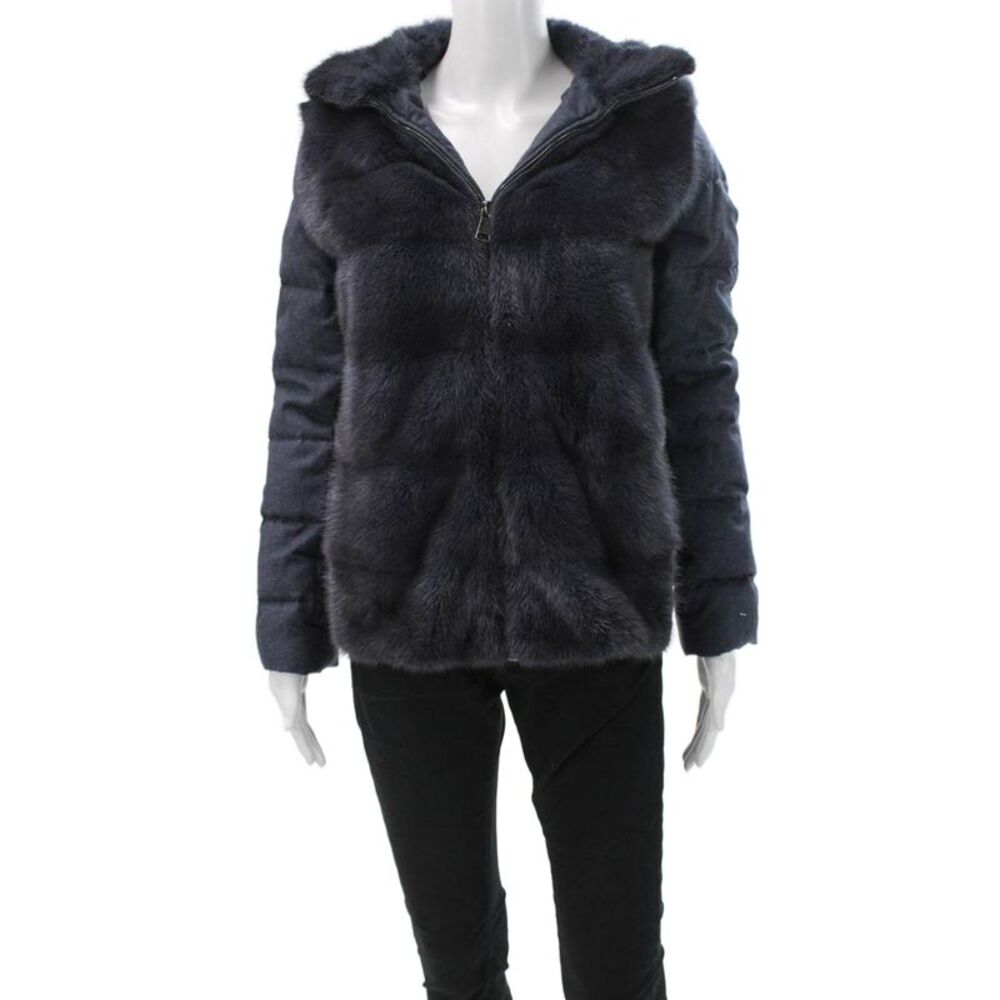 Loro Piana Womens Blue Mink Fur Puffer Jacket Zip Size S